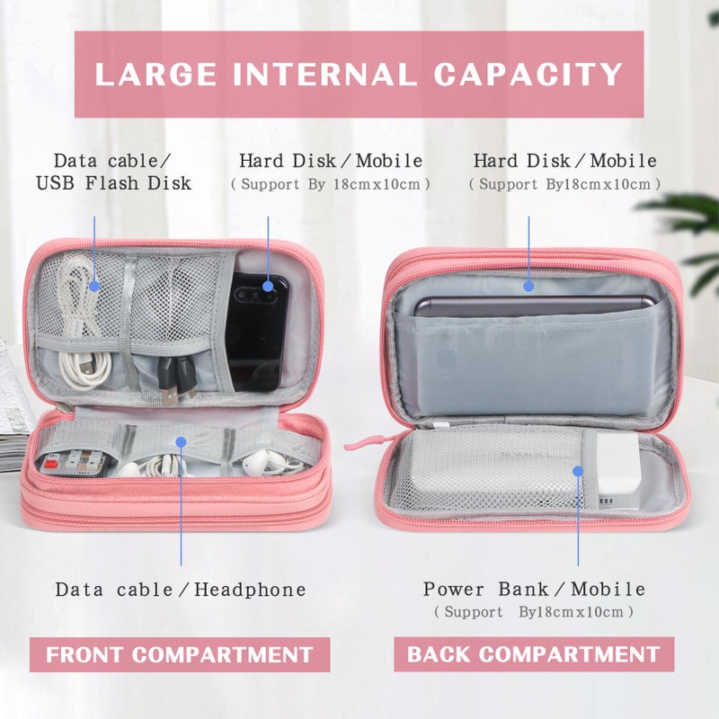 FYY Electronic Organizer  Electronic Accessories Carry Case Portable Waterproof Pouch Double Layers Storage Bag for Travel Cable  Cord  Charger  Phone  Earphone  Medium Size  Pink - Image 3
